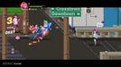 Gameplay screenshot from River City Girls 2 on PC Steam, featuring Kyoko in the middle of a fast-paced combo attack on a city street with pixel-art graphics. Buy your River City Girls 2 Steam CD Key at RushGame.co for instant digital delivery and join the beat 'em up action