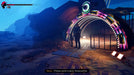 Colorful nightclub entrance at night in Road 96, with neon lights and a mysterious guard standing outside. Secure your Road 96 Steam digital code at RushGame.co for the best price and play instantly