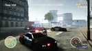 Road Rage Xbox One gameplay screenshot showing a police chase with motorcycles and patrol cars in a gritty city environment. Buy your Road Rage Xbox One code at RushGame.co for instant delivery and the best deals on Xbox racing games