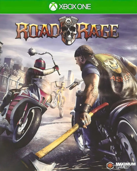 Cover art for Road Rage US Xbox One CD Key, depicting intense motorcycle combat with riders wielding weapons. Get your Road Rage digital code for Xbox One at RushGame.co and dive into chaotic racing action today.