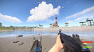 Dynamic screenshot from RUST Console Edition for Xbox consoles, displaying a player wielding a vibrant, custom-painted weapon during a heated raid on a brick building. Purchase your RUST Console Edition Xbox CD key instantly at RushGame.co and join the online survival adventure