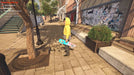 Gameplay image from Session Skate Sim on Steam showing a skater in a yellow hoodie holding a skateboard on a sunlit city sidewalk. Get your Session Skate Sim digital download code from RushGame.co for fast and secure access to this authentic Steam key