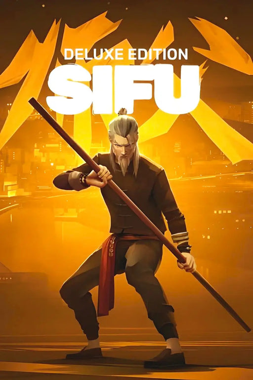 Cover art for Sifu Deluxe Edition Epic Games, presenting the main character poised with a staff against a vibrant yellow backdrop. Purchase your Sifu Epic Games Deluxe Edition Key at RushGame.co and join the ultimate kung fu journey with instant digital delivery!