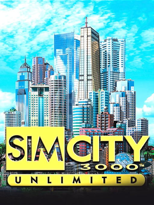 "SimCity 3000 Unlimited game cover art featuring a vibrant city skyline, available as a digital download with a GOG CD Key at RushGame.co. Buy your authentic SimCity 3000 Unlimited key now and build your dream city instantly!