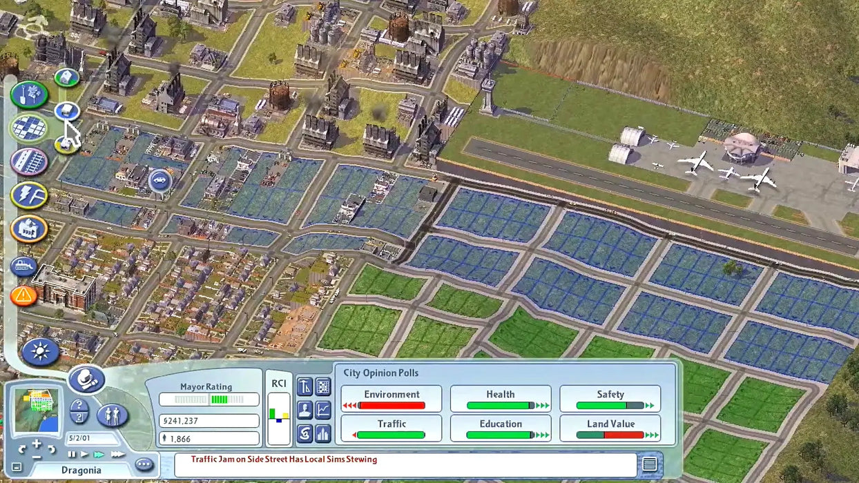 SimCity 4 Deluxe Edition digital cover art showing a bustling city skyline, helicopters, and construction cranes. Purchase your SimCity 4 Deluxe Edition Origin CD Key instantly at RushGame.co for fast digital delivery
