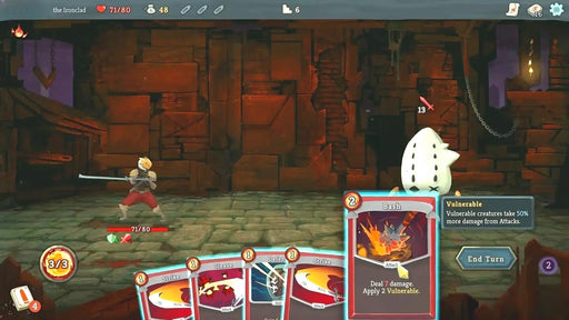 Slay the Spire Steam gameplay featuring the player battling a boss enemy using tactical card choices. Buy Slay the Spire Steam Key at RushGame.co to experience strategic roguelike action with instant key delivery and secure checkout