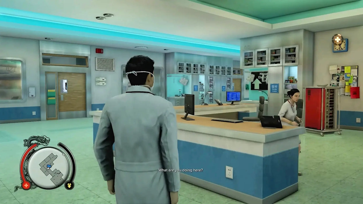 Hospital environment scene from Sleeping Dogs Definitive Edition on Steam, featuring the main character in disguise during an undercover mission. Purchase your Sleeping Dogs Steam Key now at RushGame.co and experience the thrill of immersive storytelling and undercover action