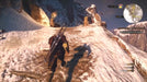 Geralt climbs a snowy mountain path in The Witcher 3: Wild Hunt on Xbox One, with torches lighting the rugged trail. Buy your Xbox One CD Key EU now at RushGame.co and experience epic quests in a breathtaking open world