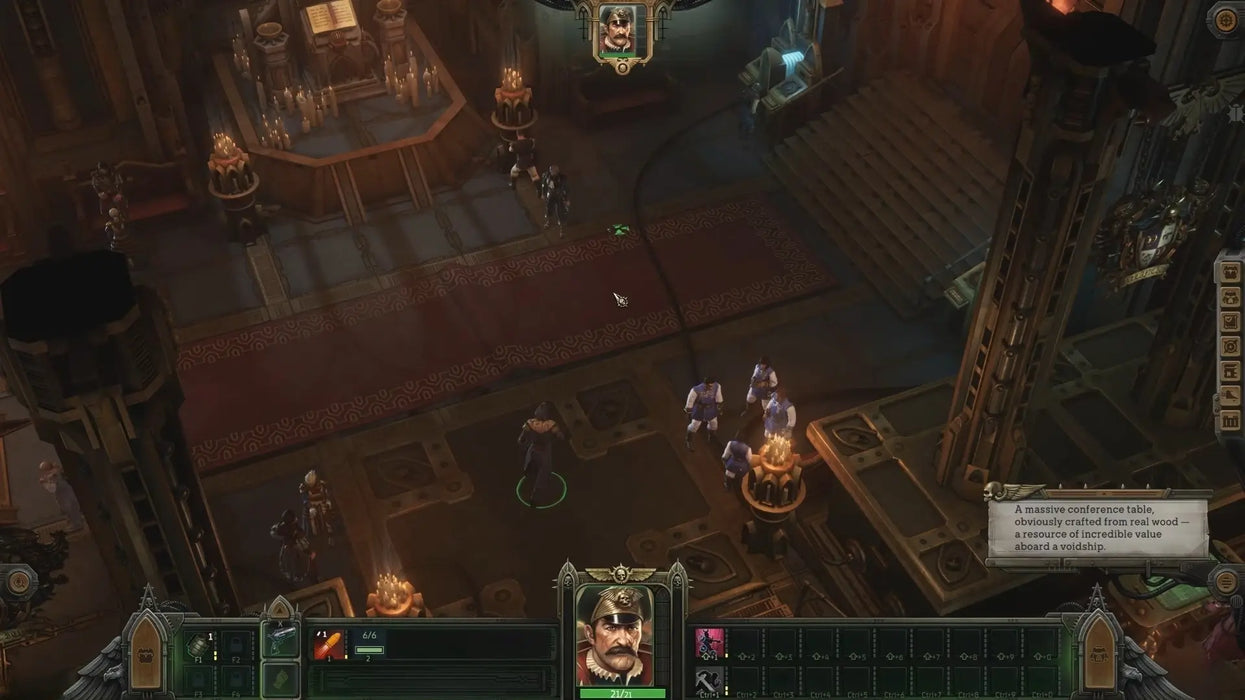 Strategic map view in Warhammer 40,000: Rogue Trader Steam Key with player-controlled characters preparing for battle. Buy your Steam Key at RushGame.co today